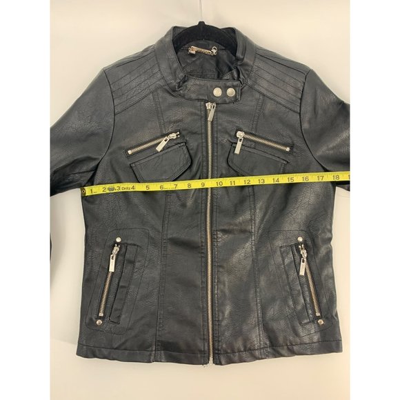 JOU JOU Black Zip Up Faux Leather Moto Jacket Size M - Picture 9 of 11